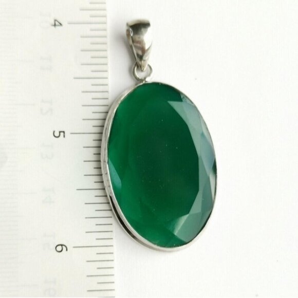 Large Oval Green Onyx Pendant Necklace 🆕 - Picture 5 of 7